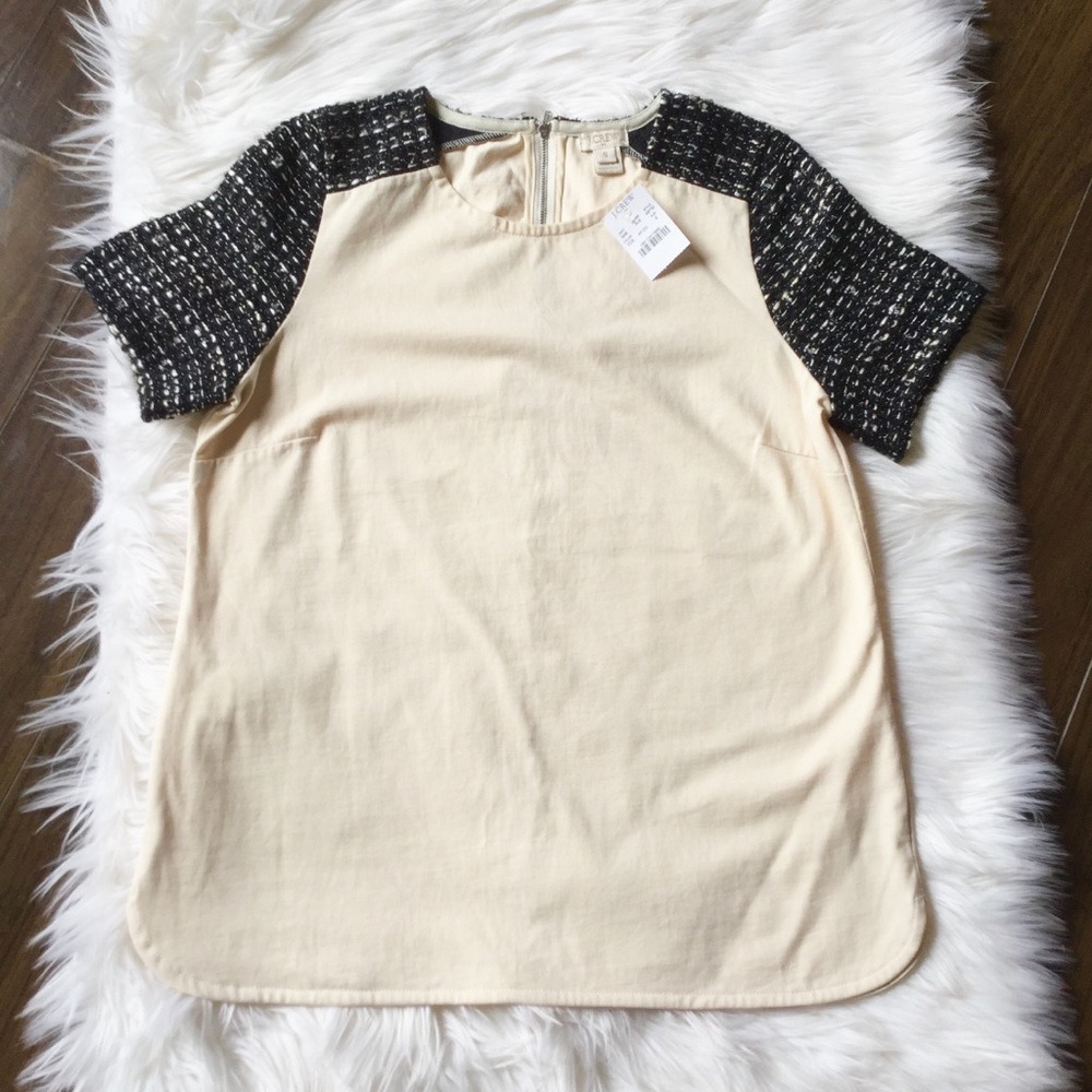J. Crew Cream Short Sleeve Top Tweed Sleeves Small